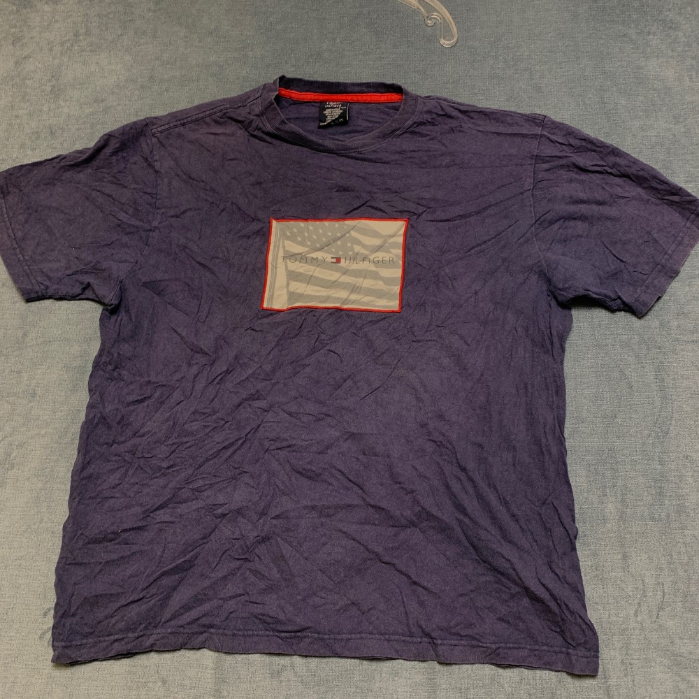 Tommy Hilfiger T Shirt Mens Large Purple Flag Graphic Crew Neck Short Sleeve