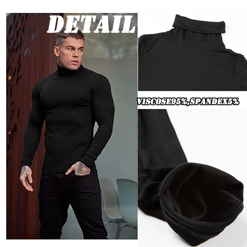 Men Turtleneck T-Shirt Long Sleeves Tailored Comfort Fit Lot Thermal Underwear