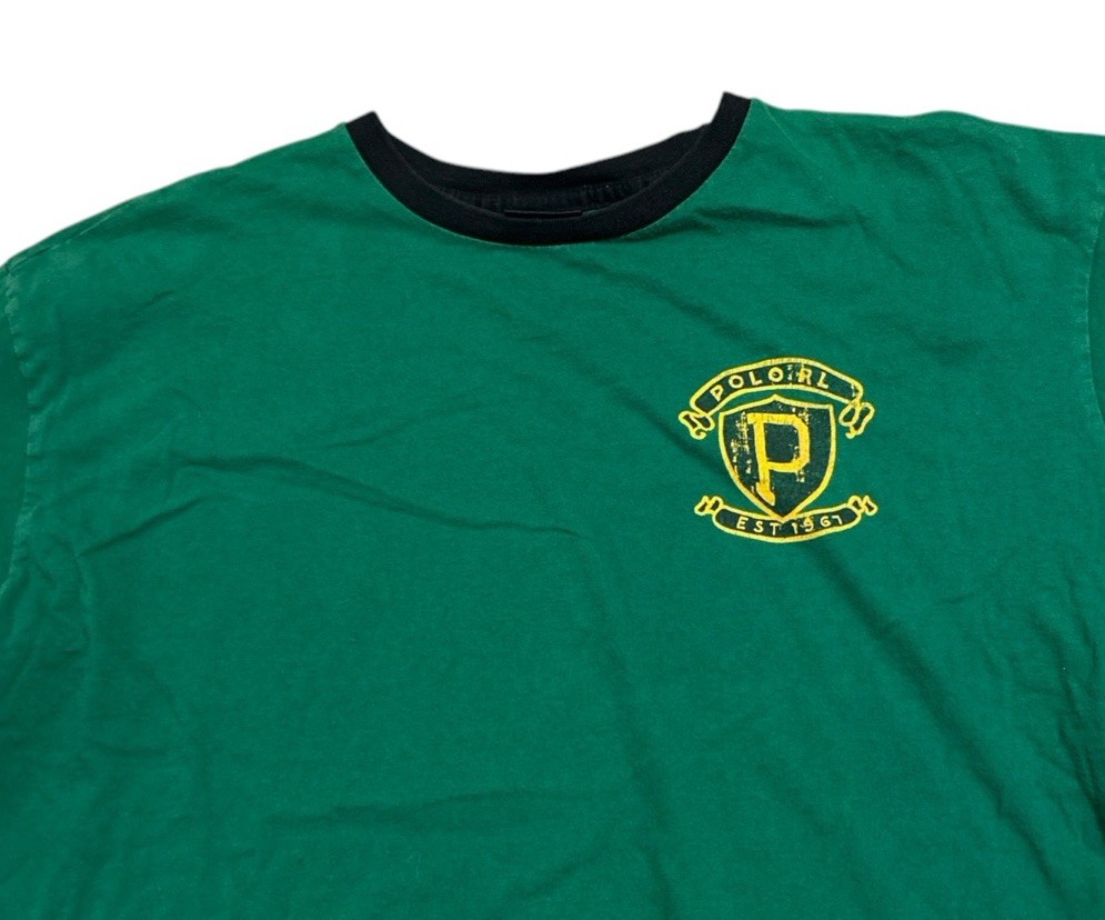 Vintage 90s Polo Ralph Lauren Crest Logo T Shirt Green Men’s XL Contrast Collar