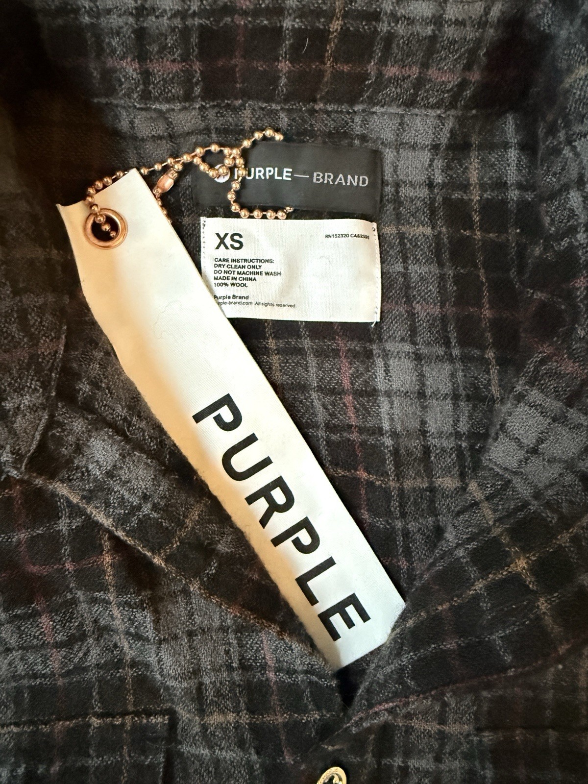 NWT Purple Brand Men’s XS Wool Flannel Button Down Plaid Long Sleeve Shirt