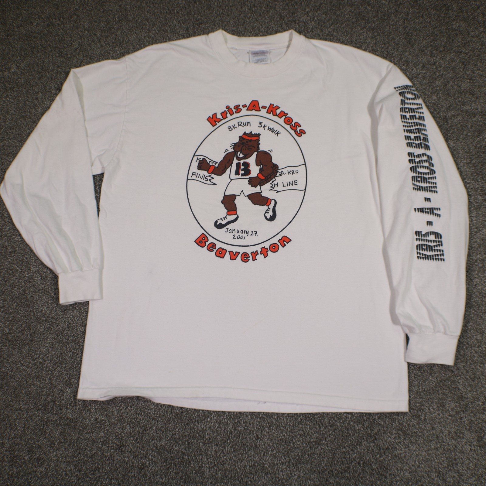 Vintage Kris A Kross Beaverton OR T-Shirt Large White 01- 27-2001 8K Run 3K Walk