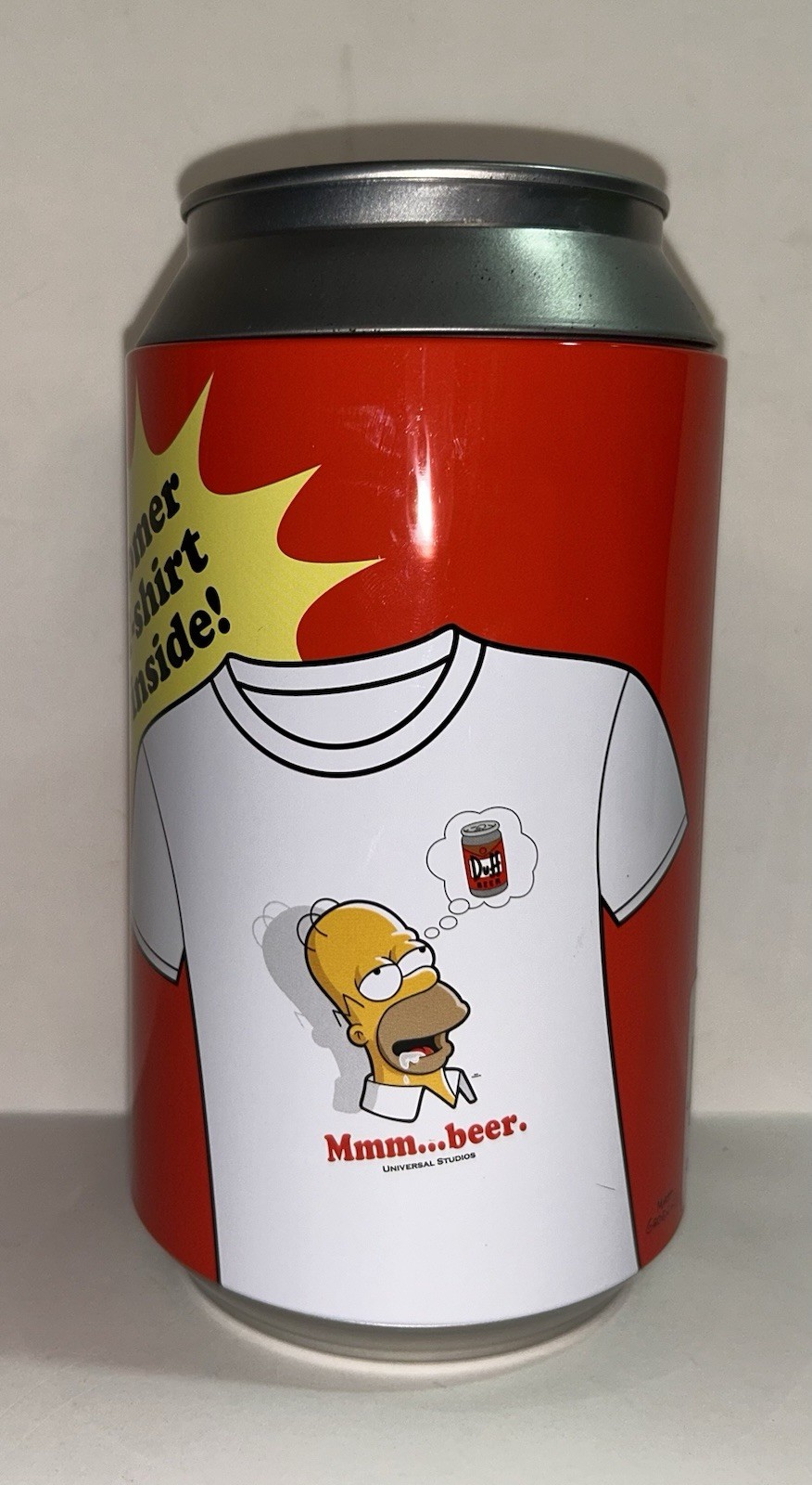 Matt Groening Universal Studio Duff Beer Can w/ Homer Simpson T-shirt Inside 2XL
