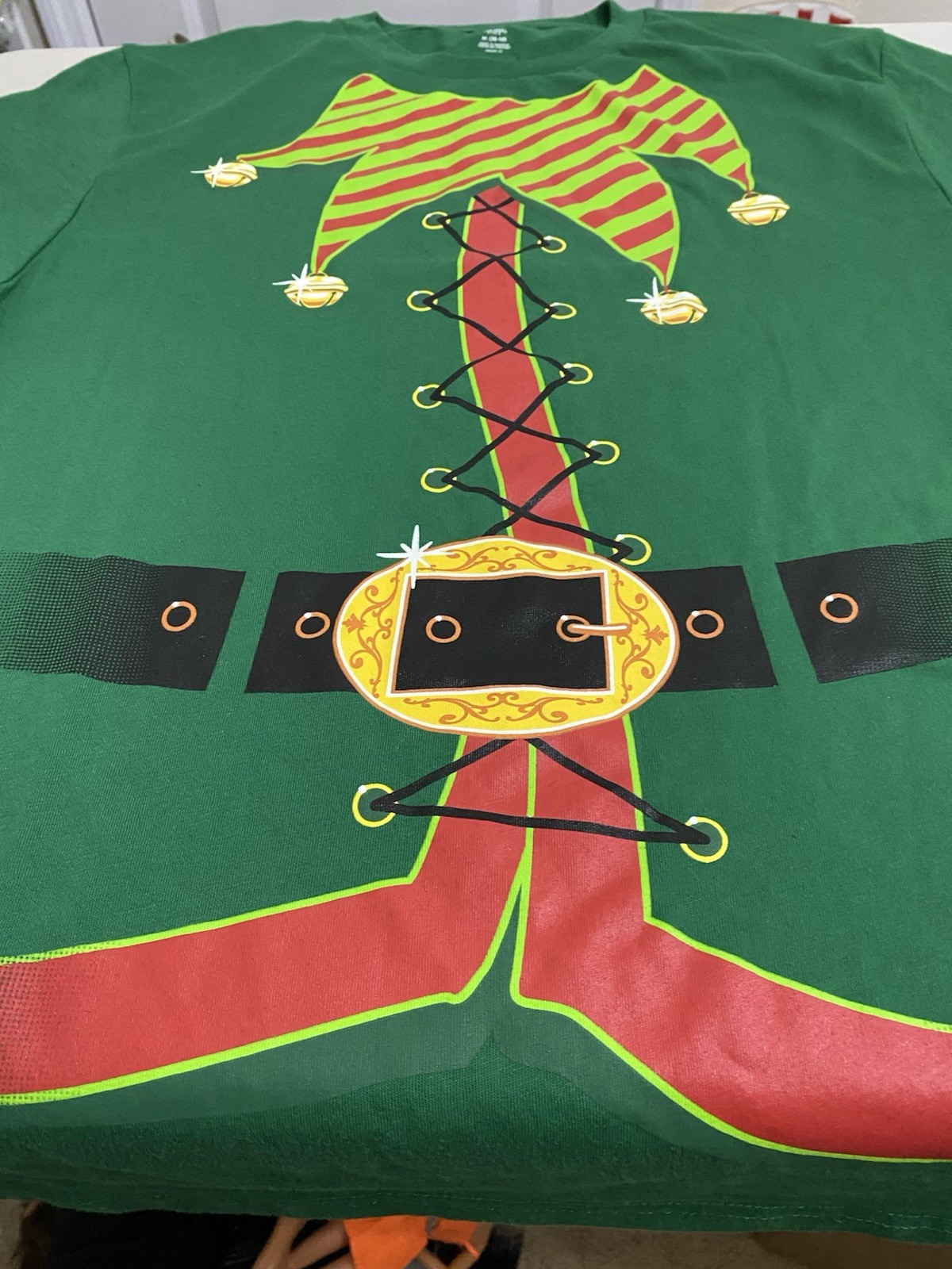 Holiday Time Christmas T-shirt Green Elf Sz M