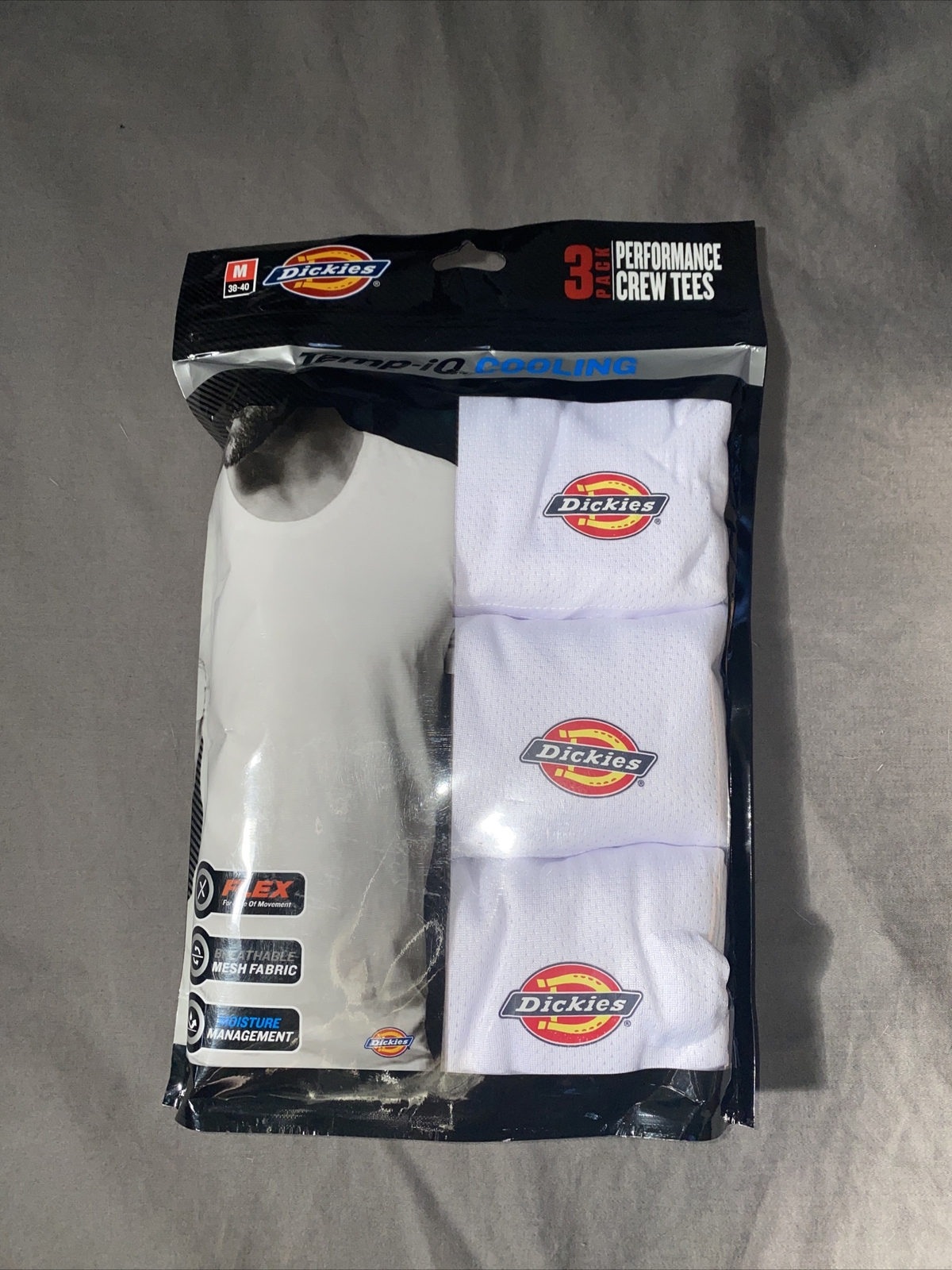 Dickies Temp-IQ Cooling Mesh White Crew Tees 3-Pack Performance Sz Medium 38-40