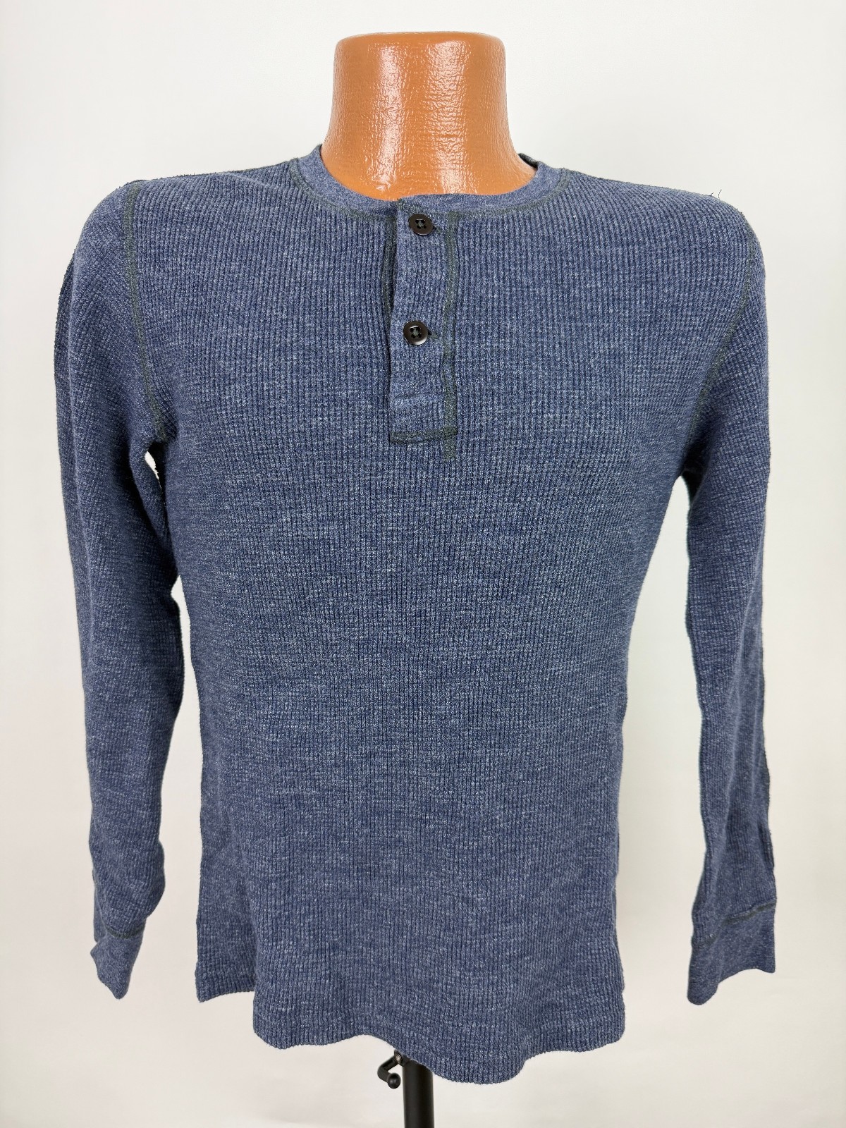 Wallace Barnes Shirt Men Medium Waffle-Knit Henley Thermal Minimal Heather Navy