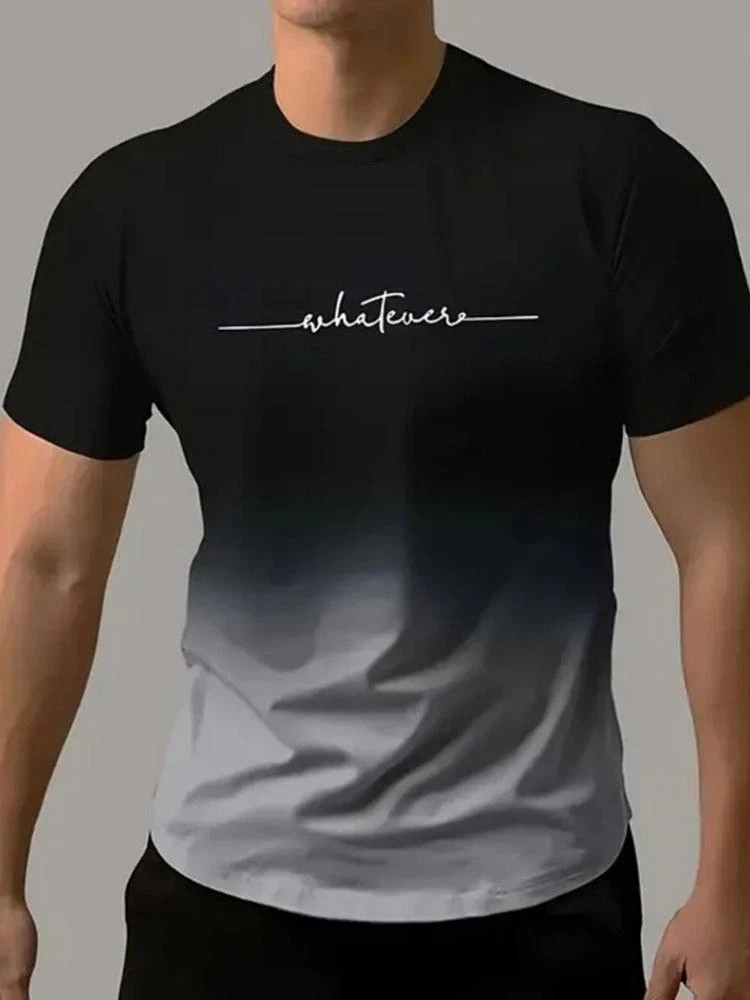 Men&rsquo;s Vintage Gradient Print Casual Tee Shirt Breathable Polyester O-Neck
