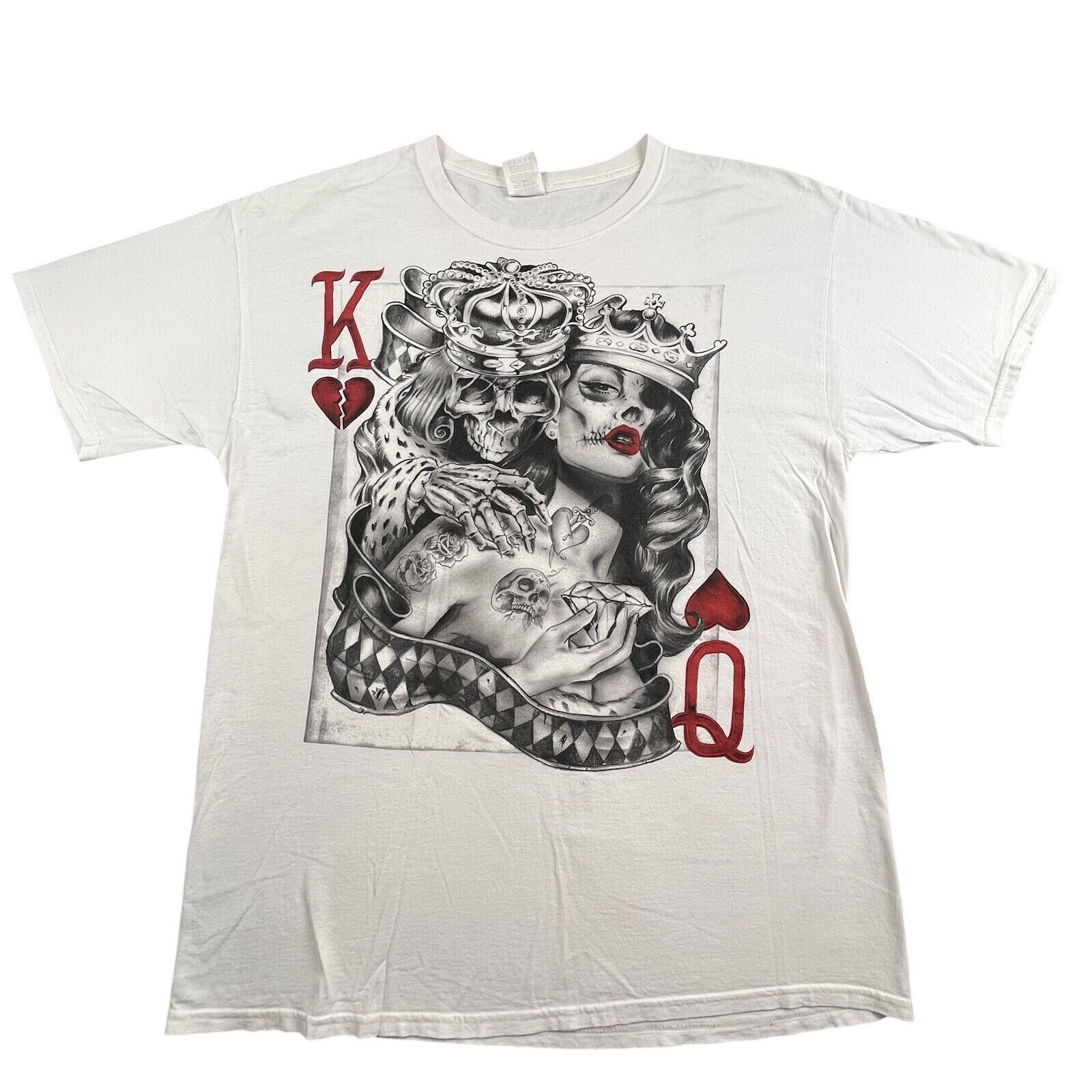 VTG Poker Skull Card Mens Large T Shirt Skater Hiphop Streetwear King Queen Y2K