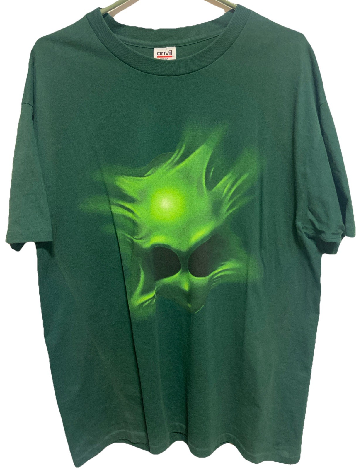 Vintage 90s Wild Oats 1997 Green ALIEN FACE T Shirt Single Stitch USA Made