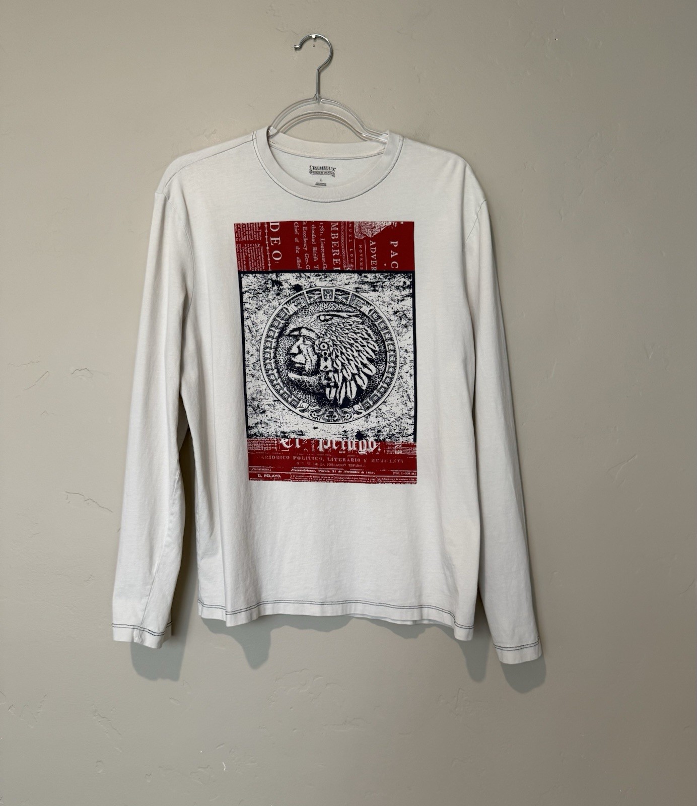 Cremieux Shirt Mens Large Creme Eagle Tribal Medallion Graphic Long Sleeve Tee