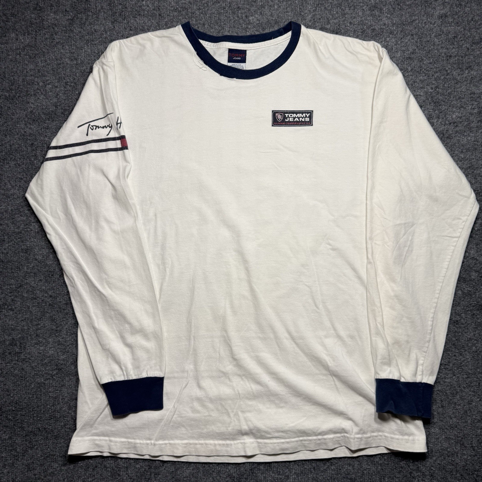 Vintage 1990s Tommy Jeans long-sleeve ringer t-shirt USA Made Size Large