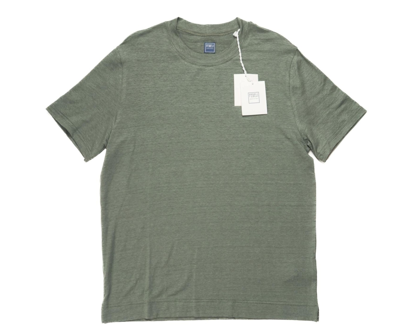 Fedeli $348 NWT Olive Green Extreme Linen Flex Short Sleeve T-Shirt (50 IT) M