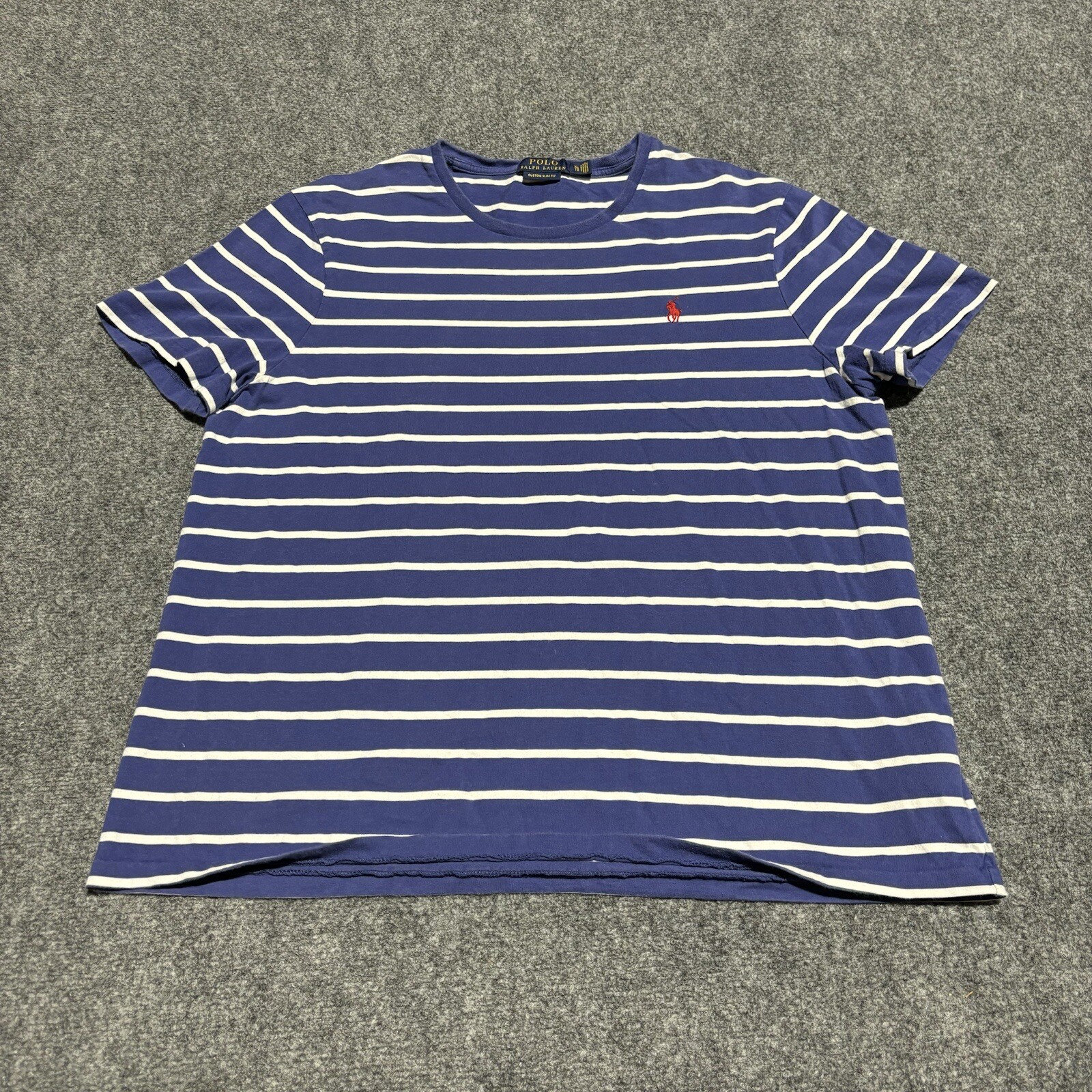 Polo Ralph Lauren Shirt Men&rsquo;s Extra Large Blue Striped Custom Slim Fit Pony