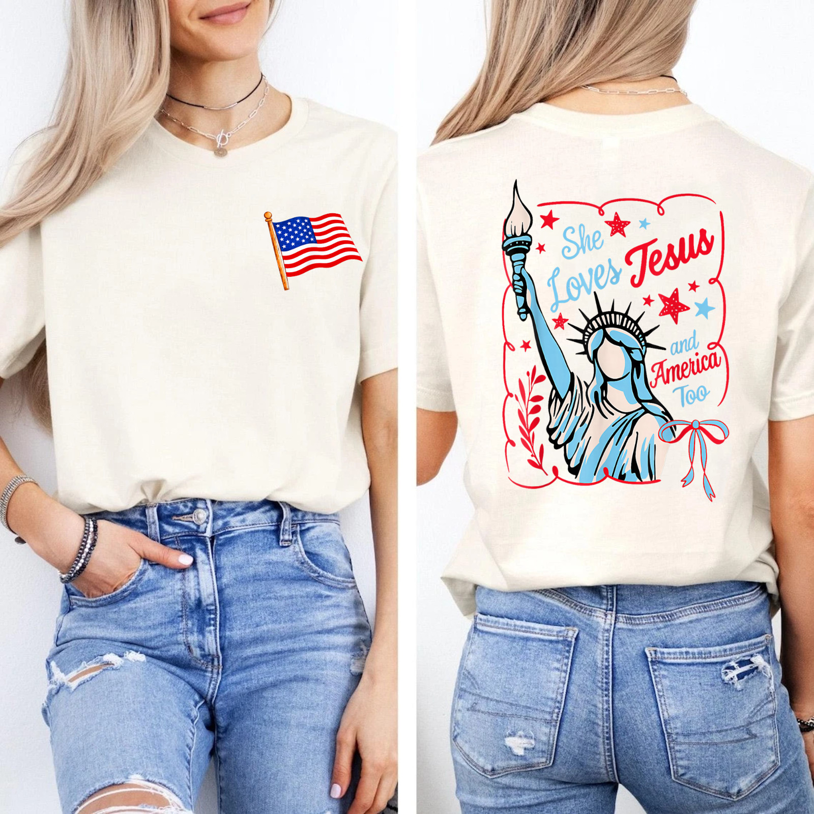 She Loves Jesus And America Too 4th Of July Women 2SIDE T-Shirt
