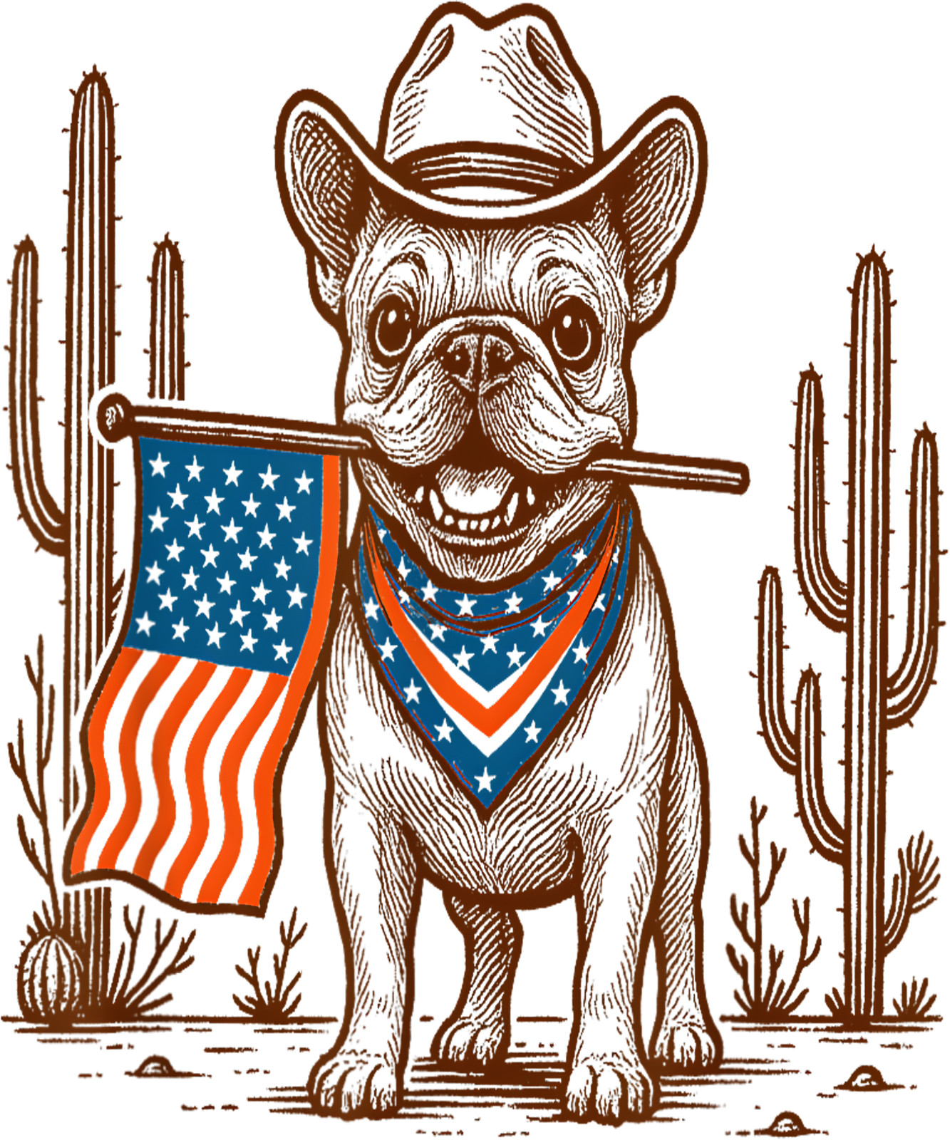 4th of July French Bulldog Frenchie Western Desert Vibes Tee