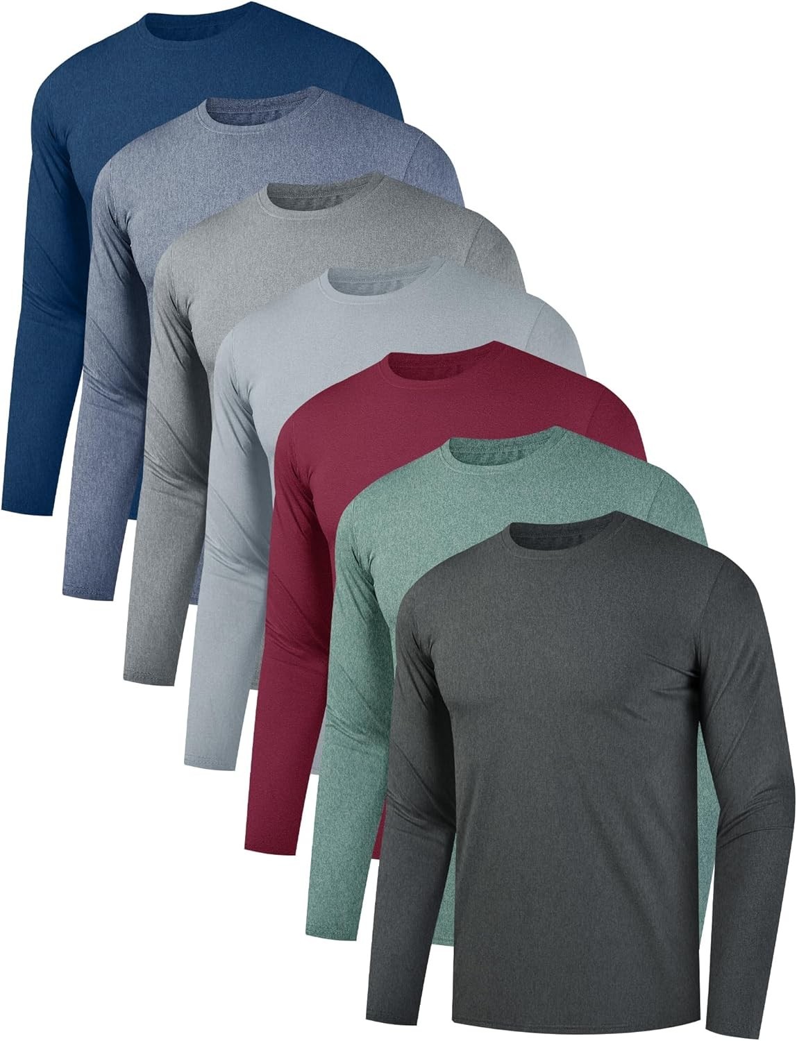 7 Pack Men&rsquo;s Quick Dry Long Sleeve Shirts Moisture Wicking UV UPF 50+ Sun Pro…