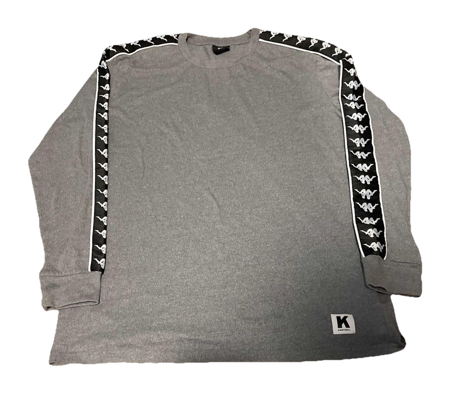 Kappa Kontroll Shirt Mens Large Grey Logo Stripe Tee Long Sleeve Shirt