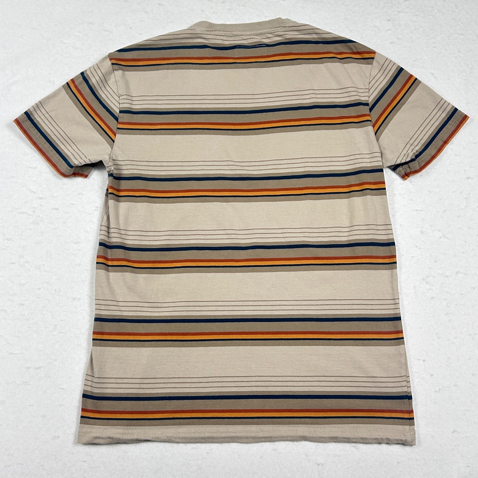 Vissla Mens Striped Pocket T-Shirt Medium Beige Tan Coastal Retro Surf Tee