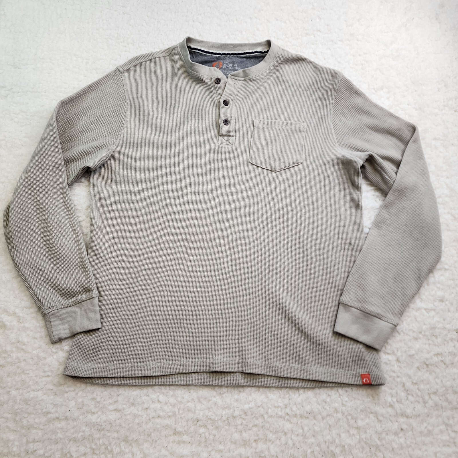 The American Outdoorsman Henley Thermal Top Waffle Knit XL Gray Cotton Blend