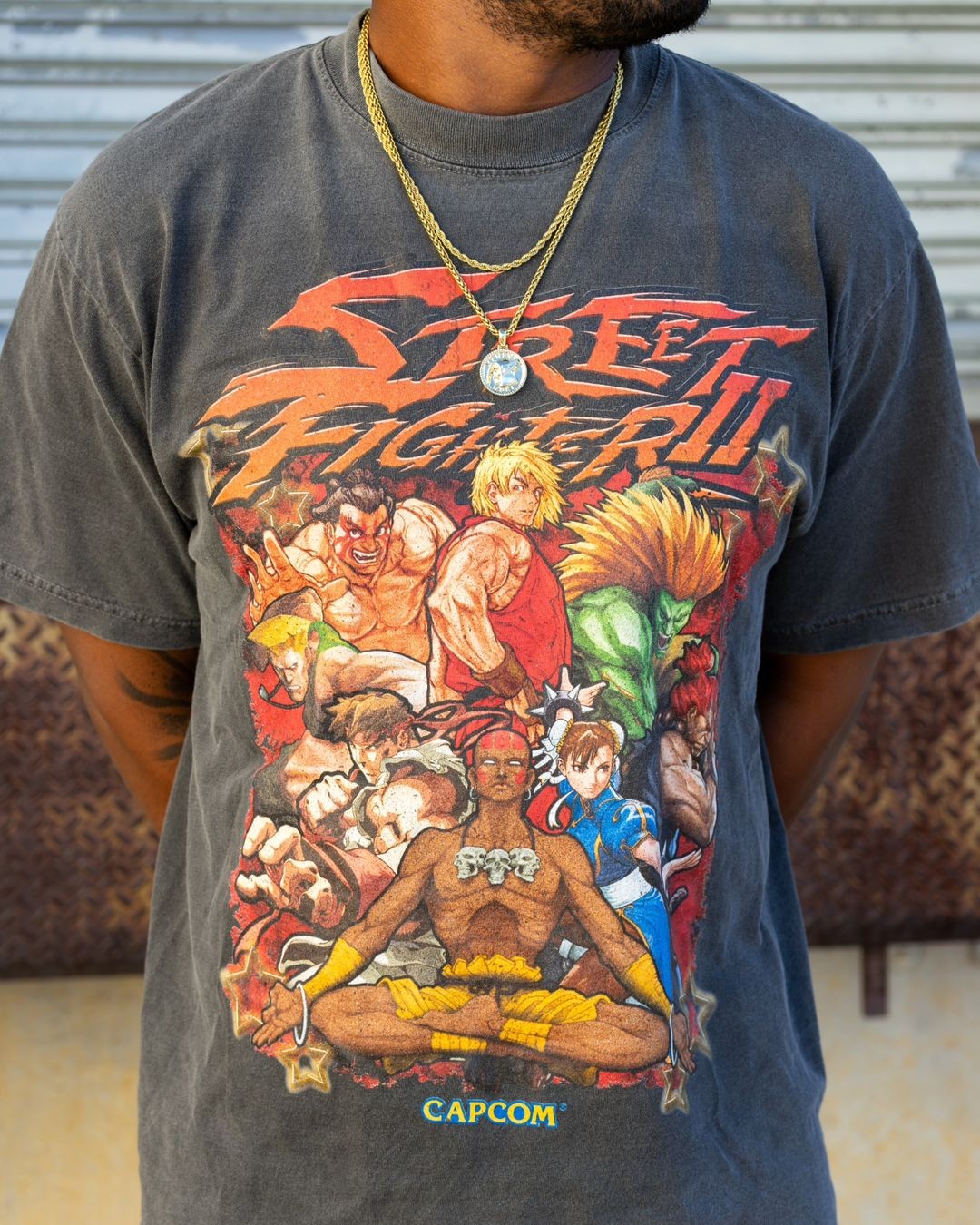 Street Fighter II 90s Basic Style Charcoal T shirt Remake tee Unisex NH25365