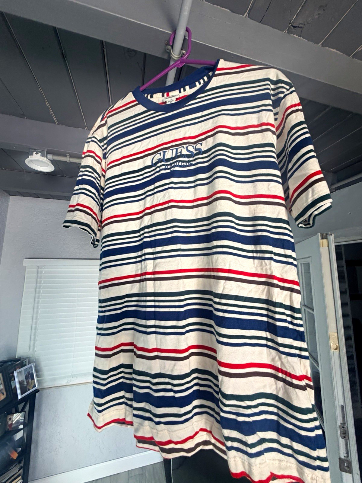 GUESS Originals Men&rsquo;s Striped Logo Crew Neck Short Sleeve T-Shirt S