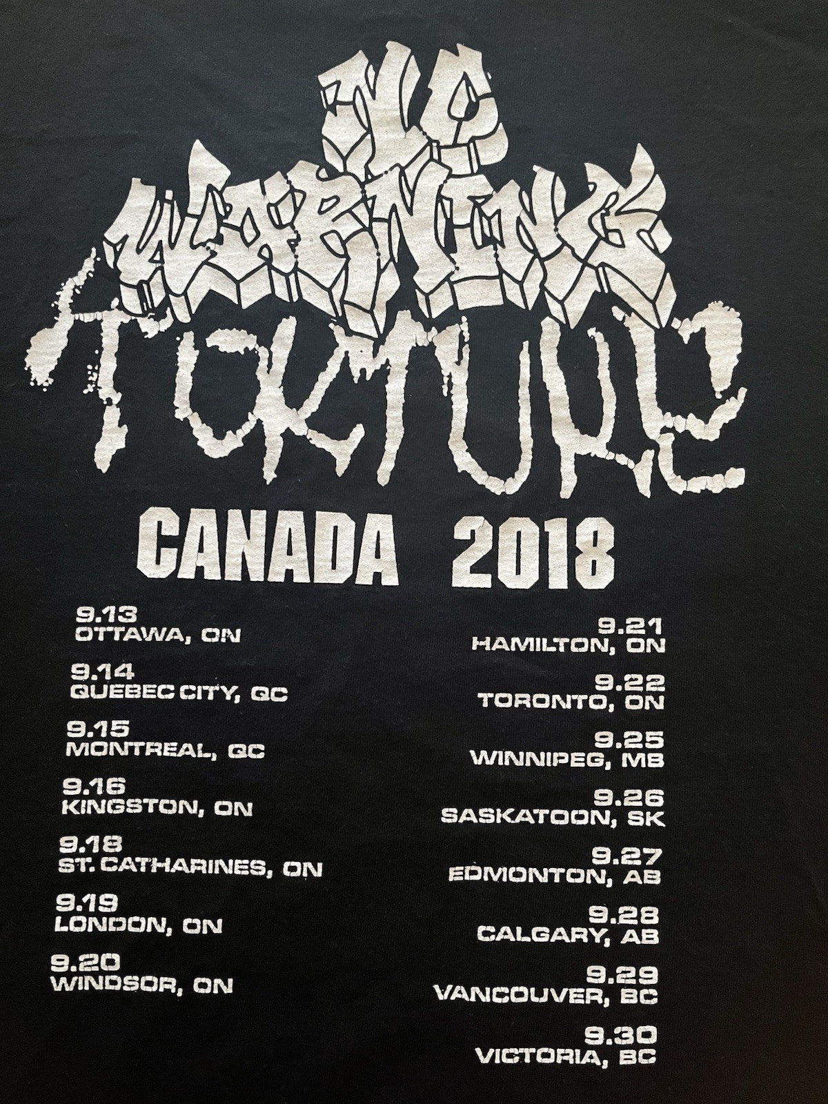 rare NO WARNING Torture Canadian Tour 2018 shirt 2XL Ill Blood TERROR MADBALL HC