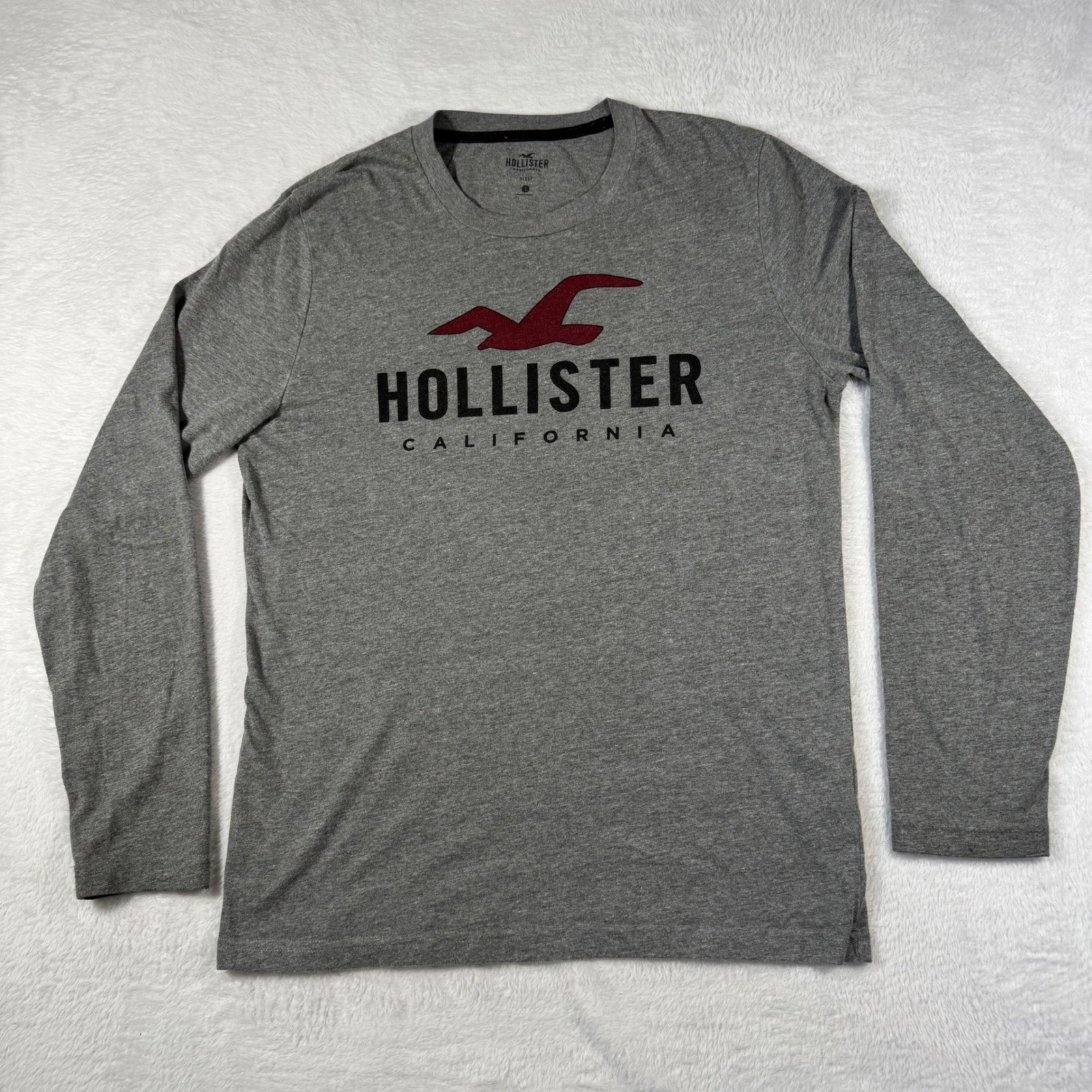 Hollister Sleep Shirt Mens Small Gray Iconic Seagull Graphic Long Sleeve Tee