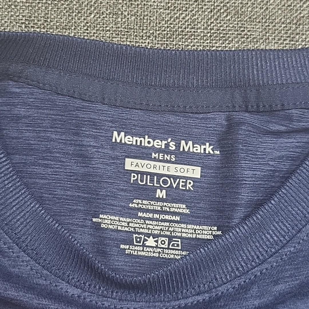 Members Mark Mens Top Medium Size Blue Long Sleeves Soft Pullover w Zip Pocket