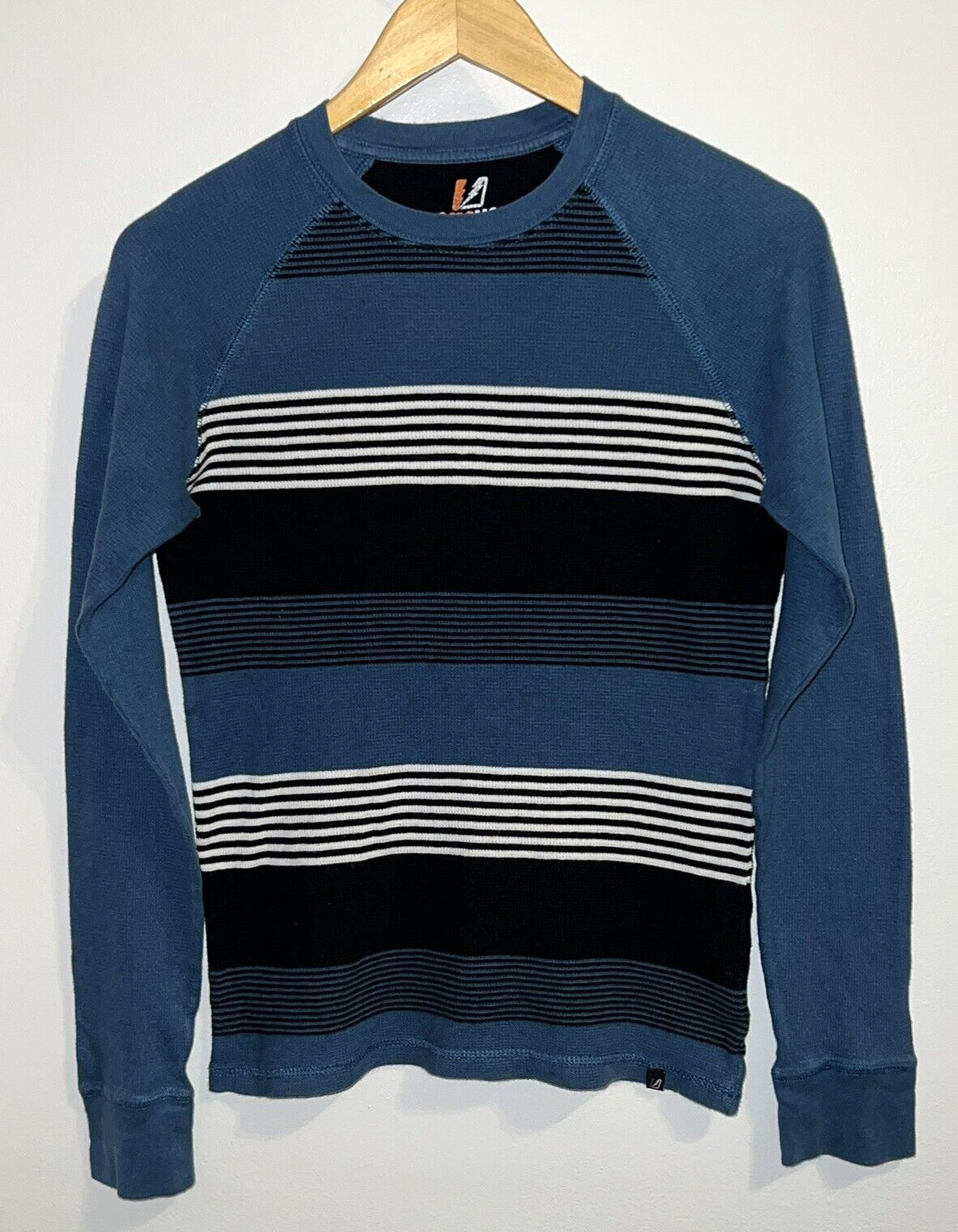 Amplify Stretch Waffle Knit – Stripes – Long Sleeves – Teal – Black – White – Sm