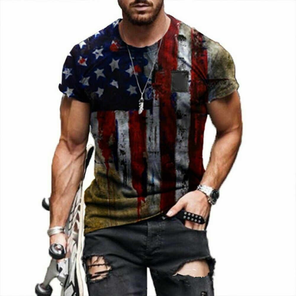 USA Distressed police Flag Men T Shirt Gym Workout patriotic tee eagle skull