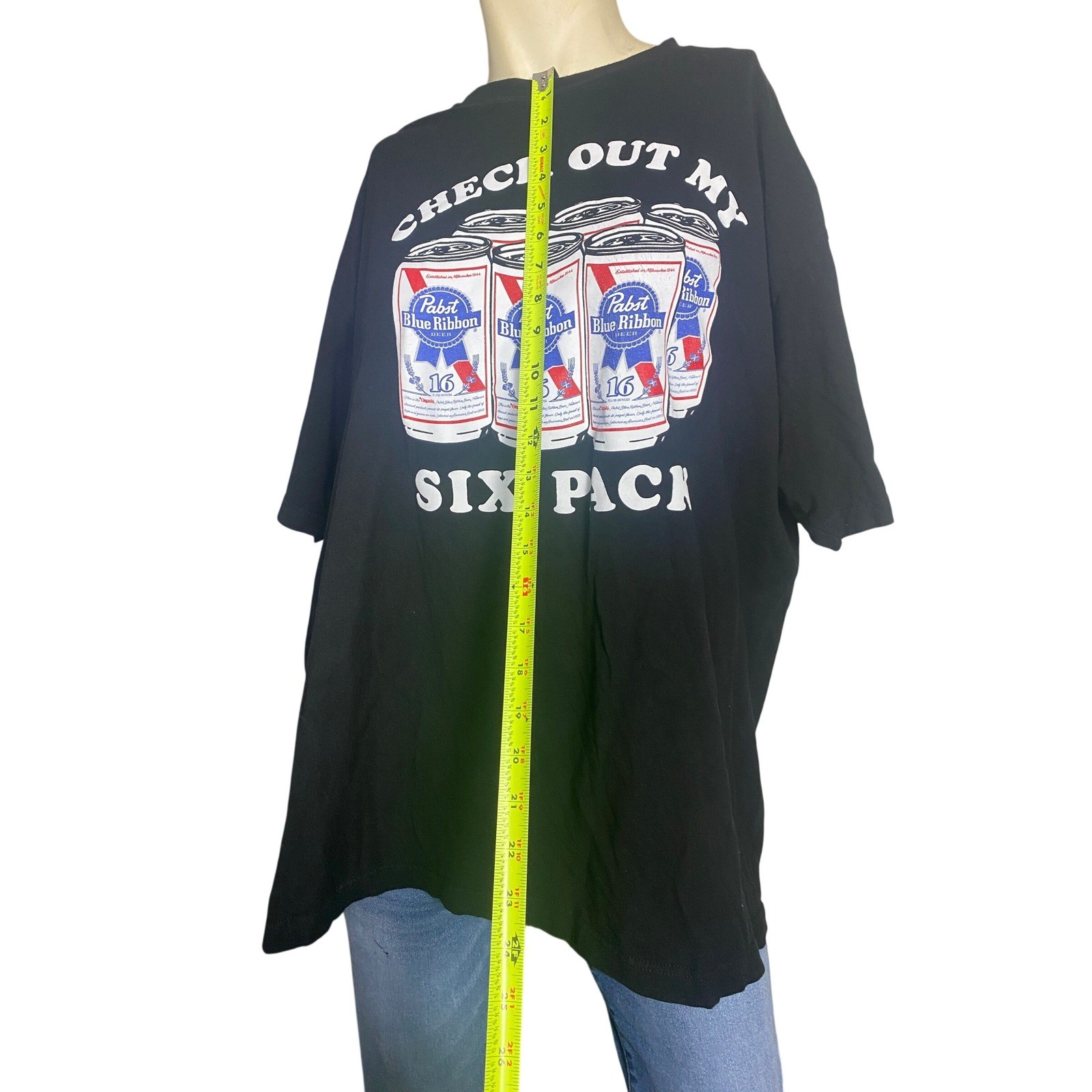 Pabst Blue Ribbon Check Out My Six Pack Beer Graphic T Shirt Mens 2XL Black