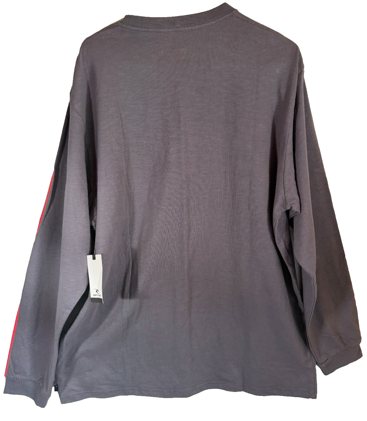 Rip Curl Long Sleeve Relaxed Fit Gray Shirt with Red Sleeve Stripes (2XL)