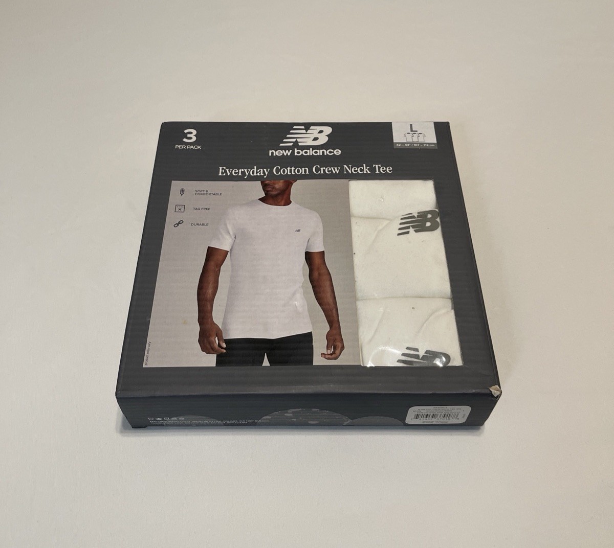New Balance Men’s Size L 3 Pack White Tag Free Cotton Crew Neck Tee NIB