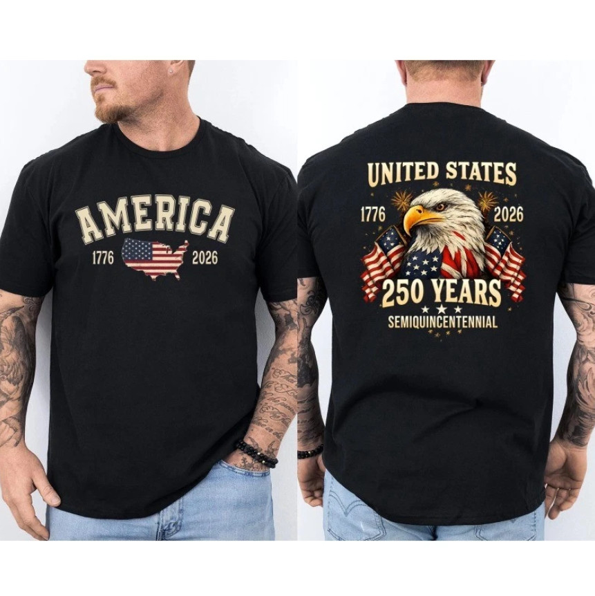 USA 250 Years T-Shirt Semiquincentennial 1776 2026 Patriotic Eagle 2-Sided Tee