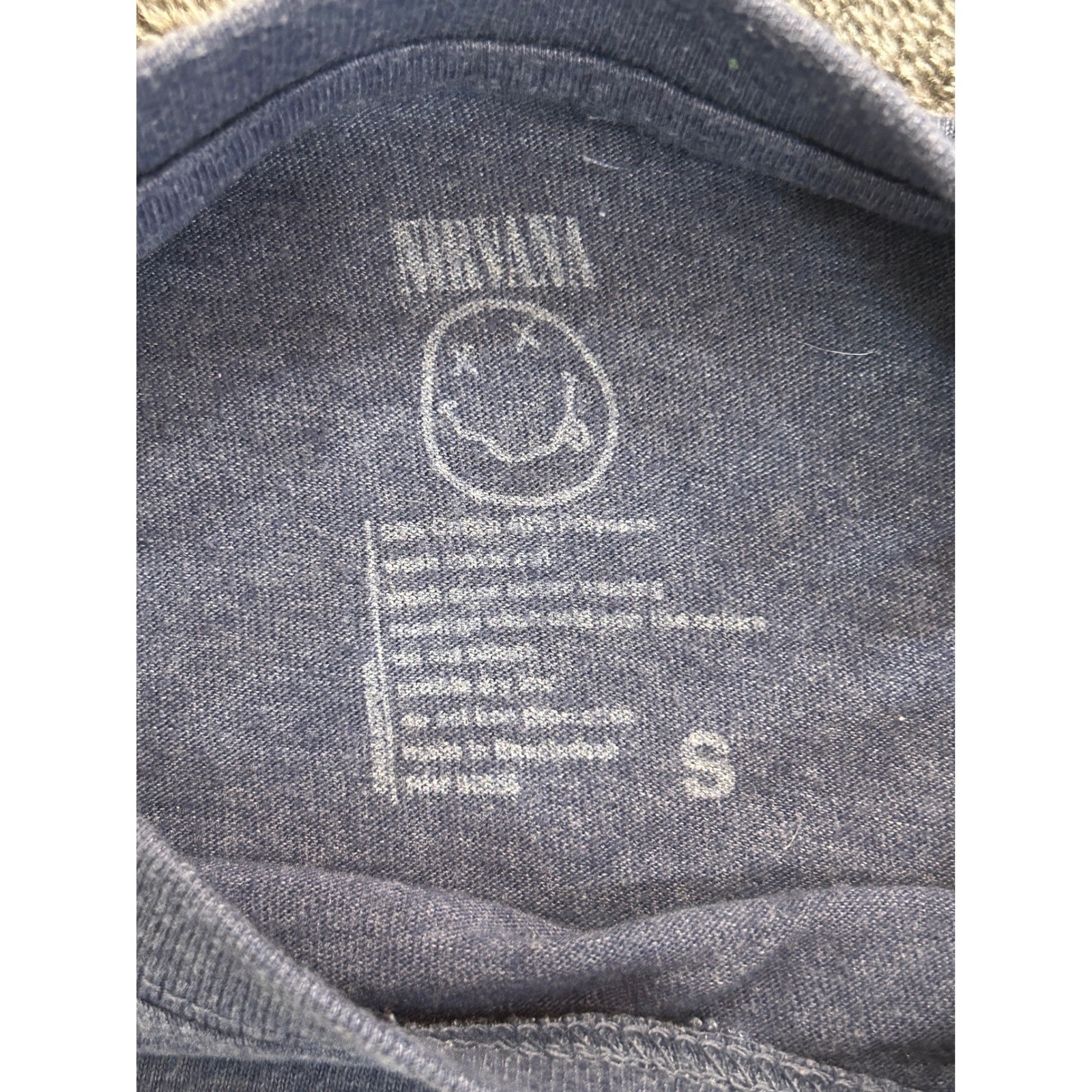 Nirvana Smiley Face Graphic T-Shirt Mens Small Blue Heather Rock Band Tee