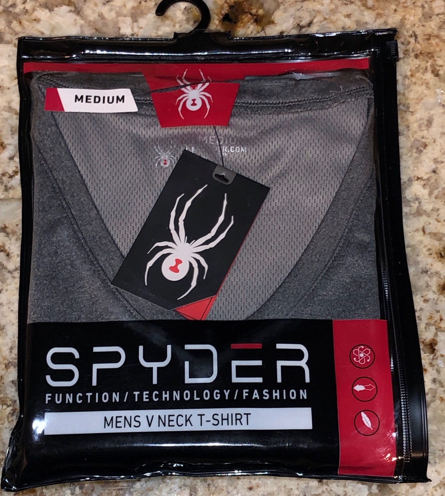 SPYDER Pro Fiber Soft Dark Heather GREY V Neck T Shirt New Mens Sz M