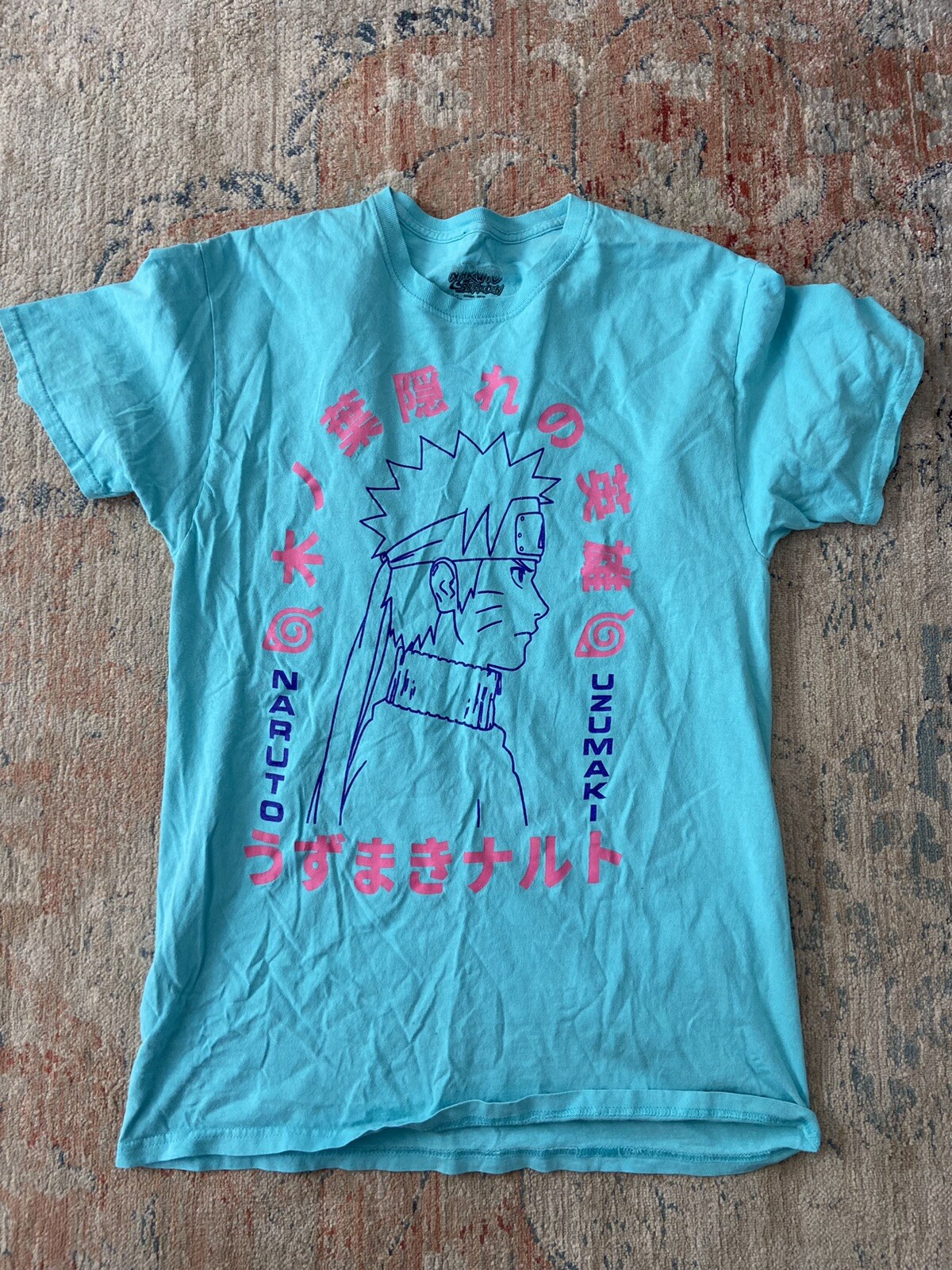 Naruto Shirt Mens Medium Blue Pink Short Sleeve Uzumaki Anime Men Shippuden