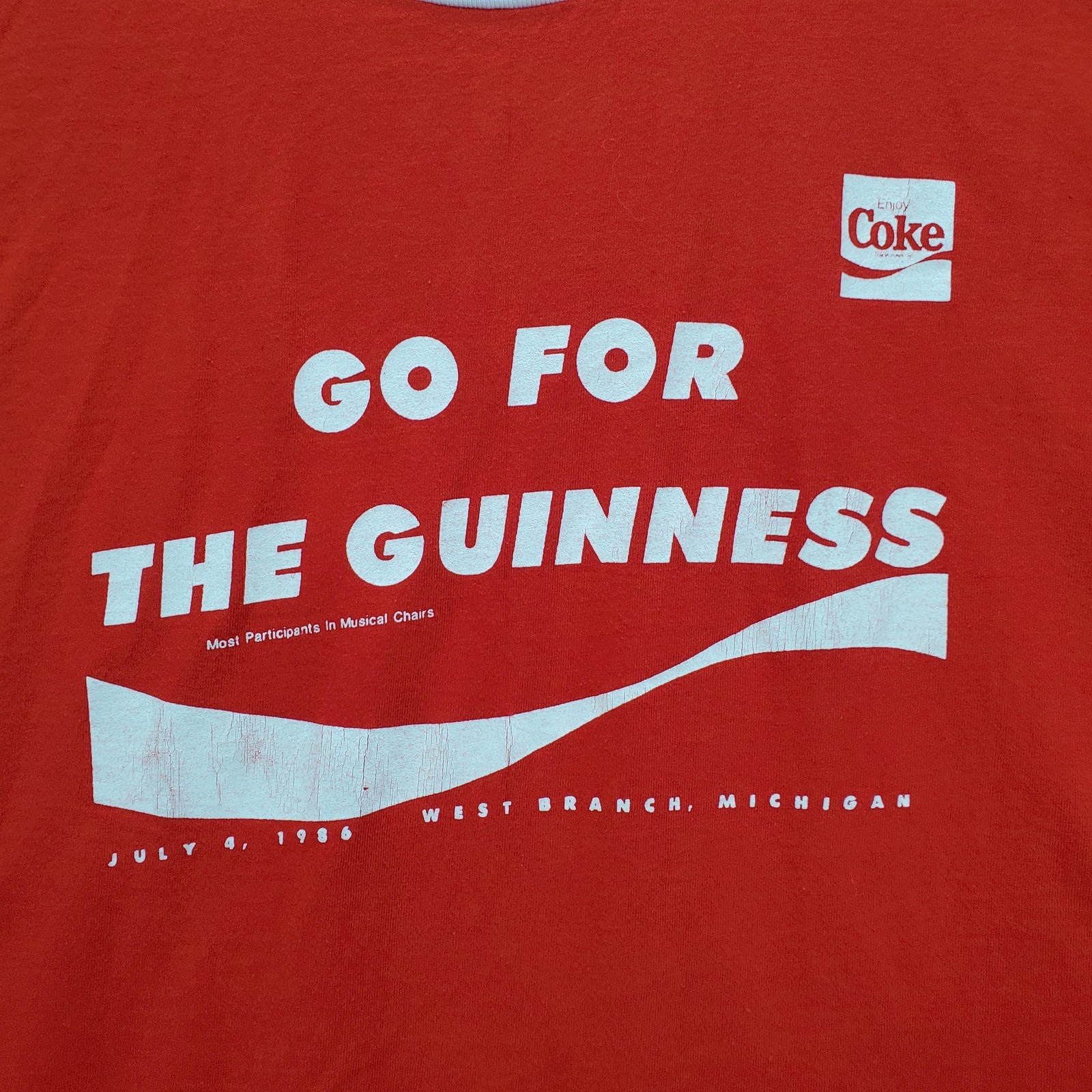 Vintage Coke Go For The Guinness Shirt Mens XL Red Ringer 1986 80s USA Made