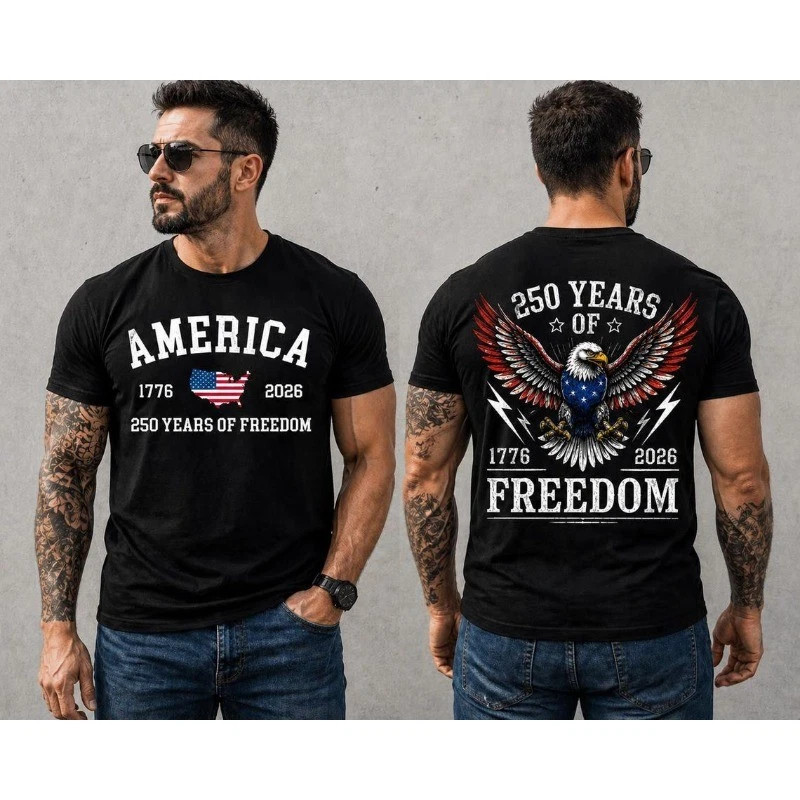 America 250th Anniversary 2 Sides Shirt Bald Eagle Patriotic USA 1776-2026 Tee