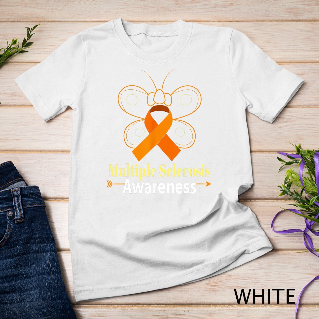 Butterfly Orange Ribbon Multiple Sclerosis Awareness Unisex T-shirt