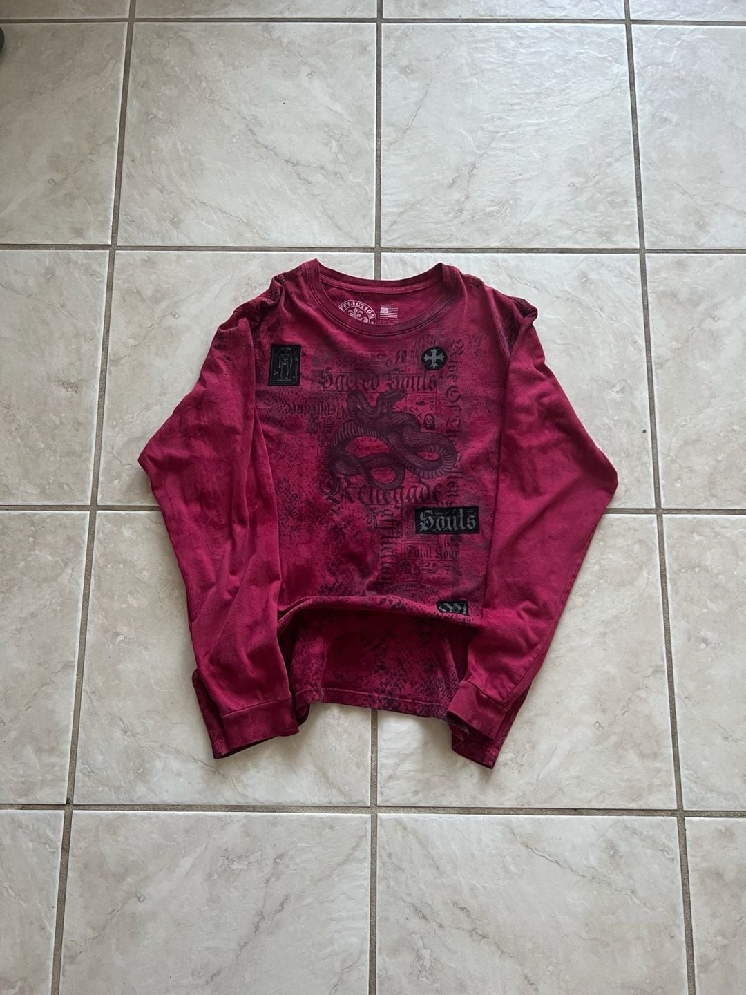 Affliction Sacred Souls Renegade Snake Red Wash Long Sleeve T-Shirt