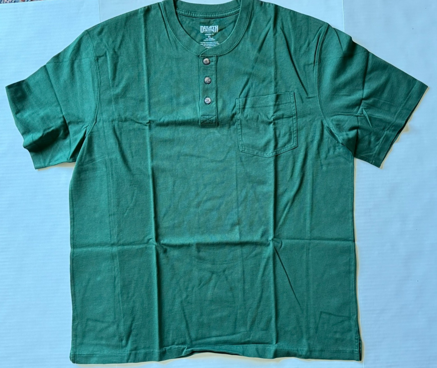Duluth Trading Co Longtail S/S Henley Relaxed Pocket Tee XL Hunter Green New