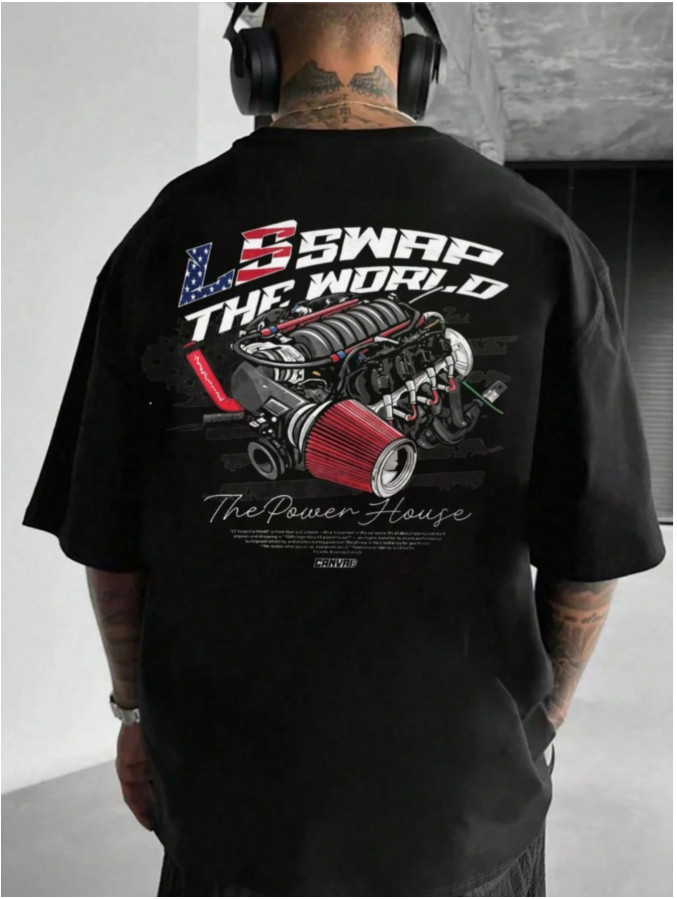 LS Exchange Engine T-Shirt V8 Swap Car Enthusiast Graphic Tee Men Streetwear