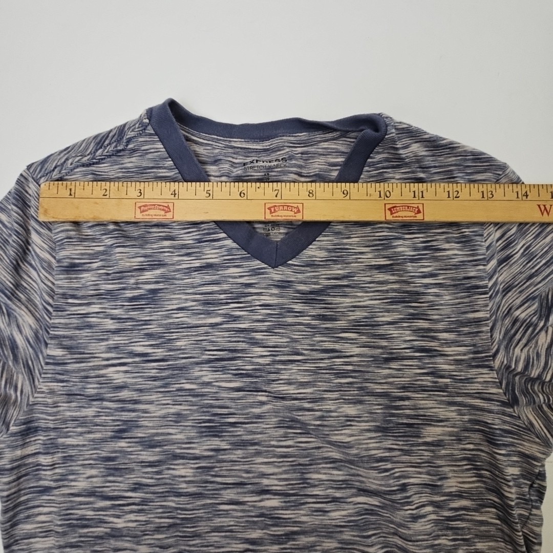 Express Men&rsquo;s Size XS Blue V-Neck Slim Stretch T-Shirt Extra Small Casual Stripe