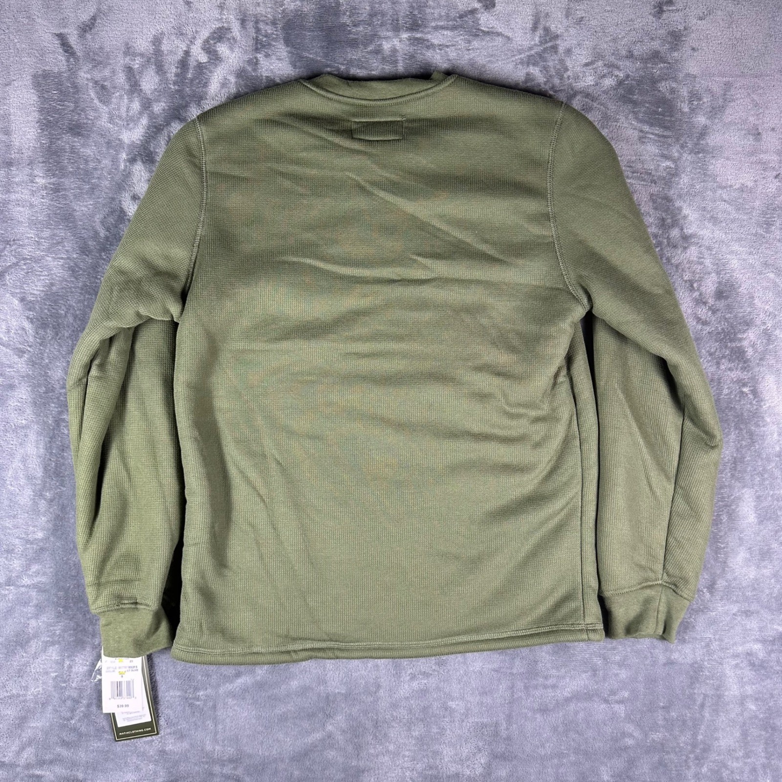 Matix Mens Sherpa Lined Henley Thermal Shirt Olive Green Long Sleeve Small NEW