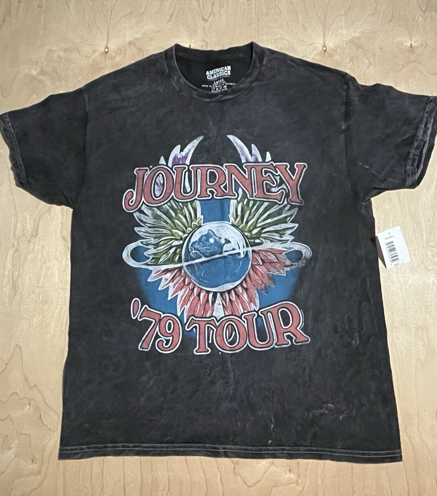 Journey ‘79 Tour Graphic T-Shirt Men&rsquo;s Pre-washed Short Sleeve Black Size L