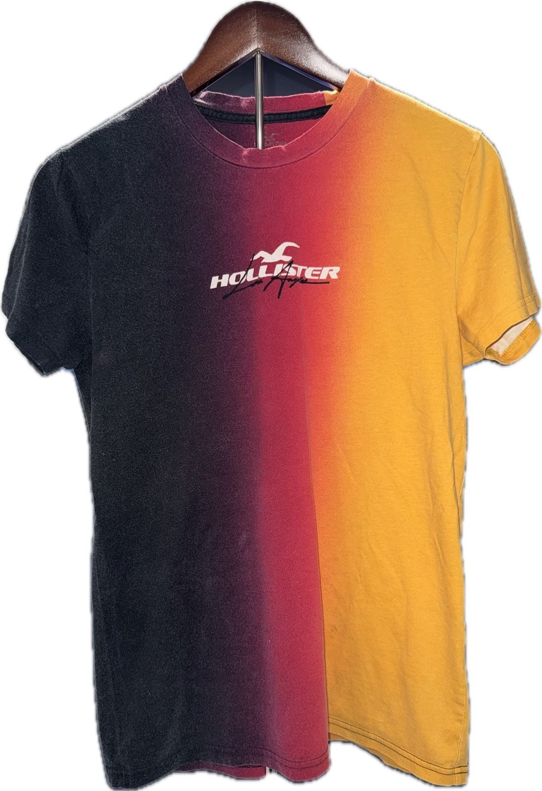 Y2K Hollister Ombre Gradient Tee Black Pink Orange Fade Graphic Shirt Men’sM