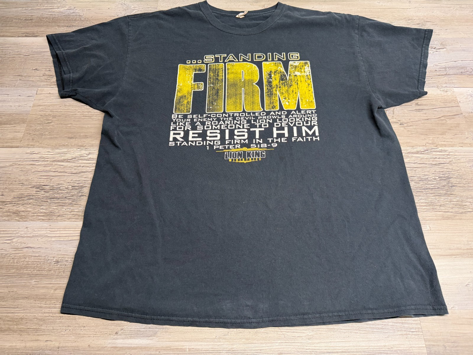Vintage Christian Graphic Tee Standing Firm 1 Peter 5:8 Faith Faded Black Gildan