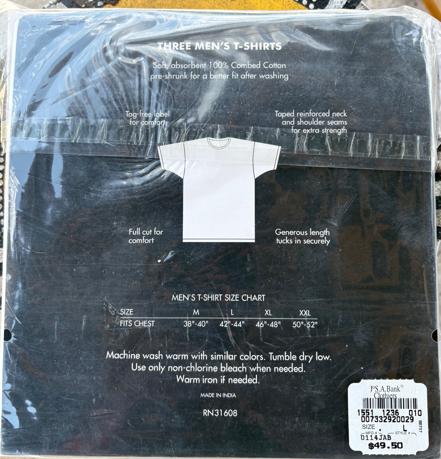 Jos. A. Banks 3 Men&rsquo;s T-Shirts Size Large 100% Combed Cotton Pack of Three