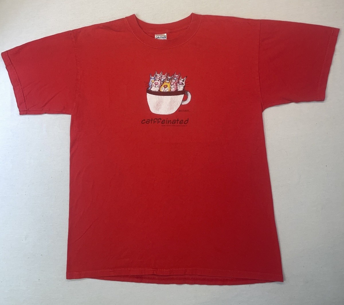 Vintage Cat T-shirt Kevin Whitlark Caffeine Catffeinated Cartoon Comic Kilban L