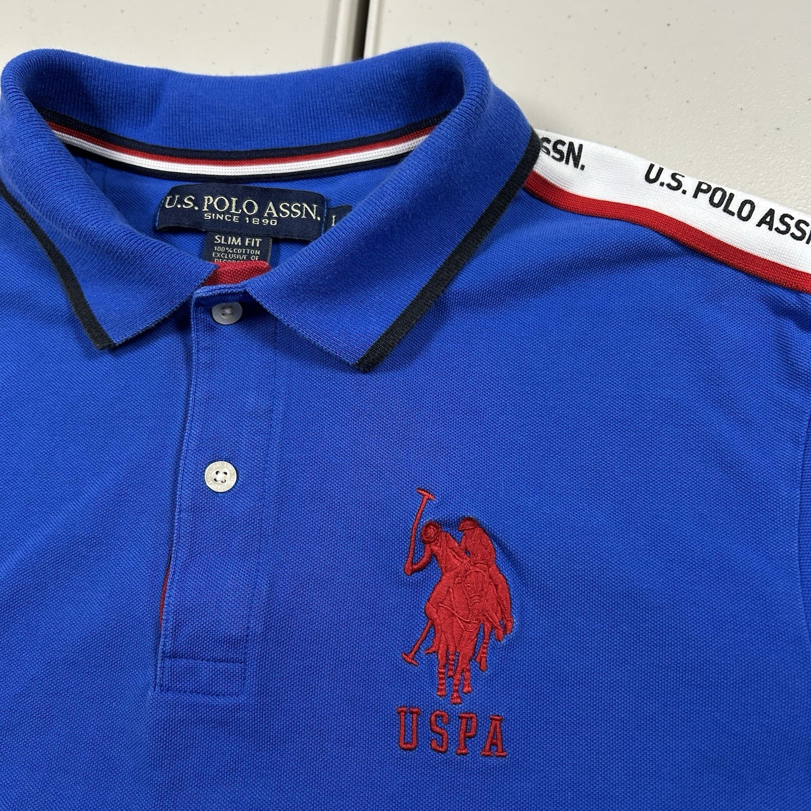 y2k US Polo Assn. USPA Blue Polo Shirt Men&rsquo;s Size L Preppy Streetwear Big Pony
